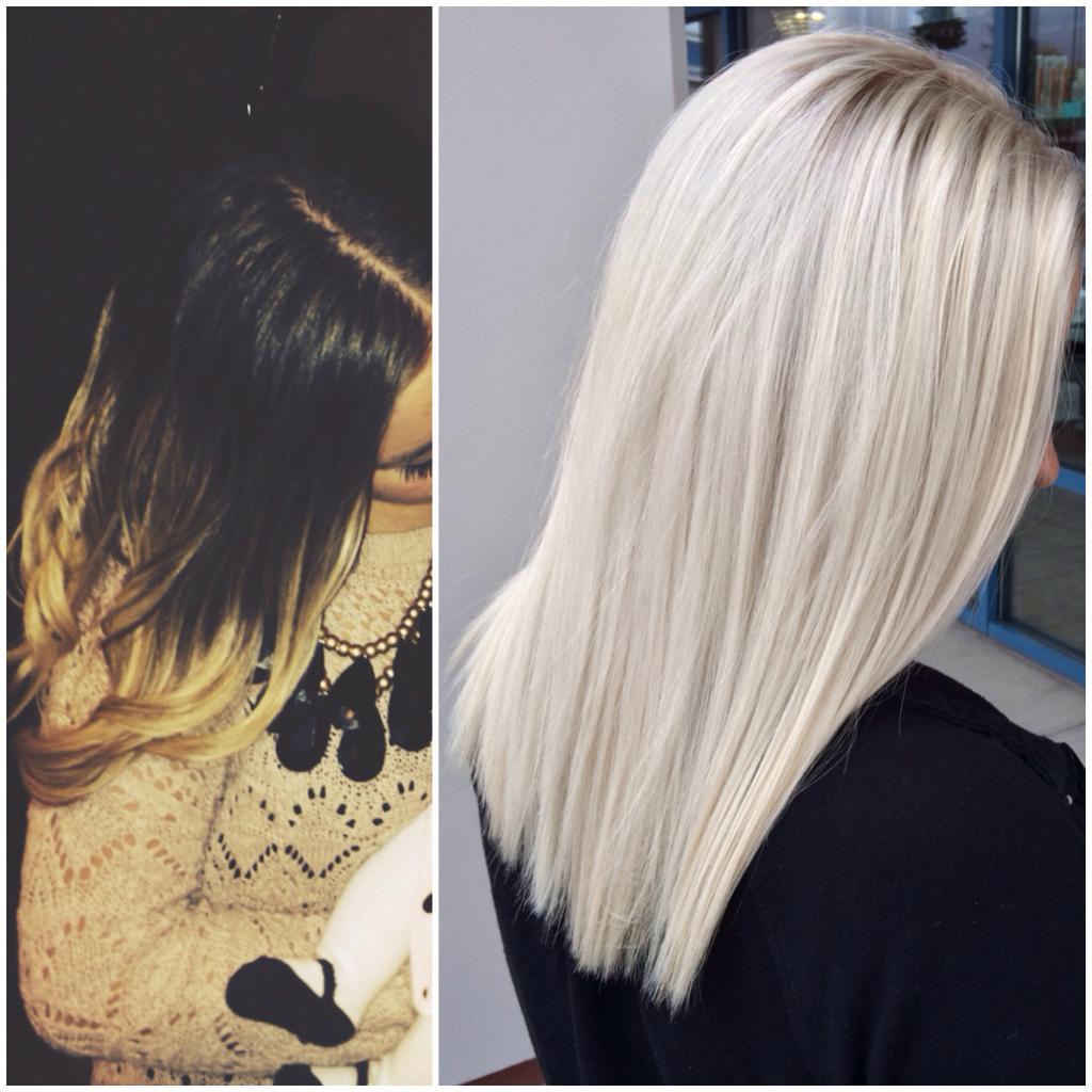 фото до и после окрашивания в платиновый блонд