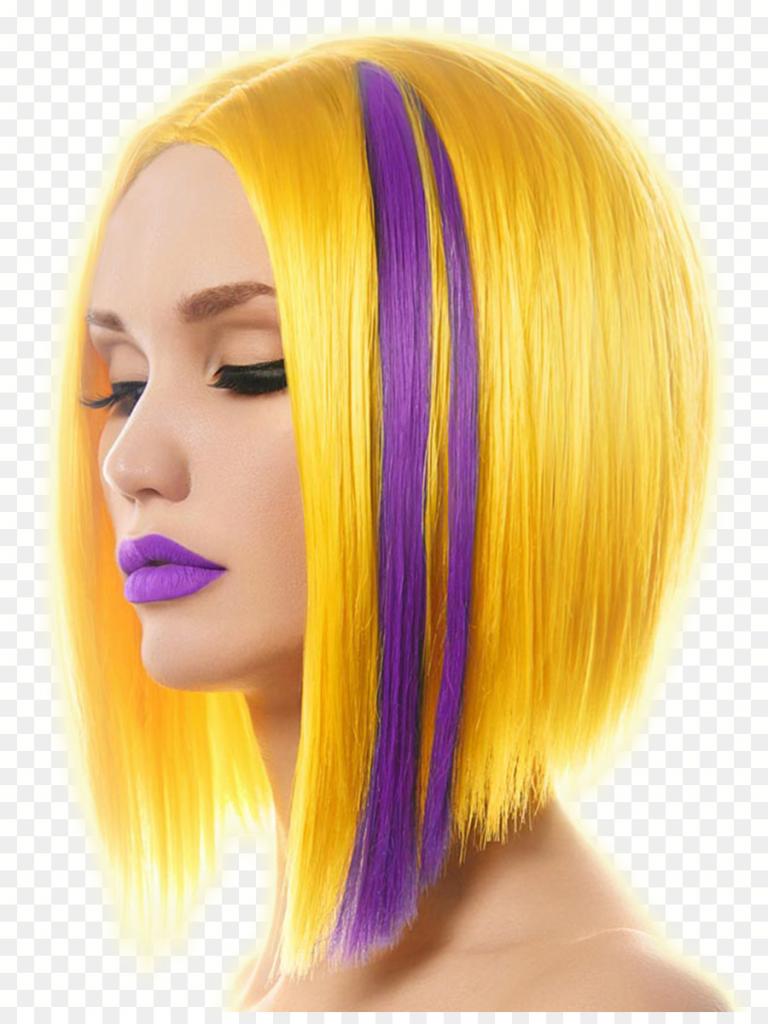 Желтые волосы с фиолетовыми прядями